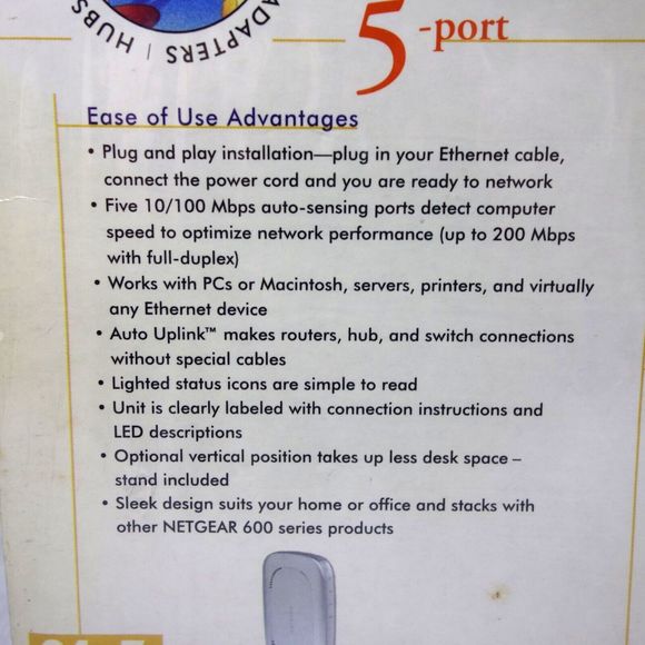 Netgear 5-Port Fast Ethernet Switch 10/100 Mbps FS605 New Sealed NIB - 1 - Picture 3 of 8